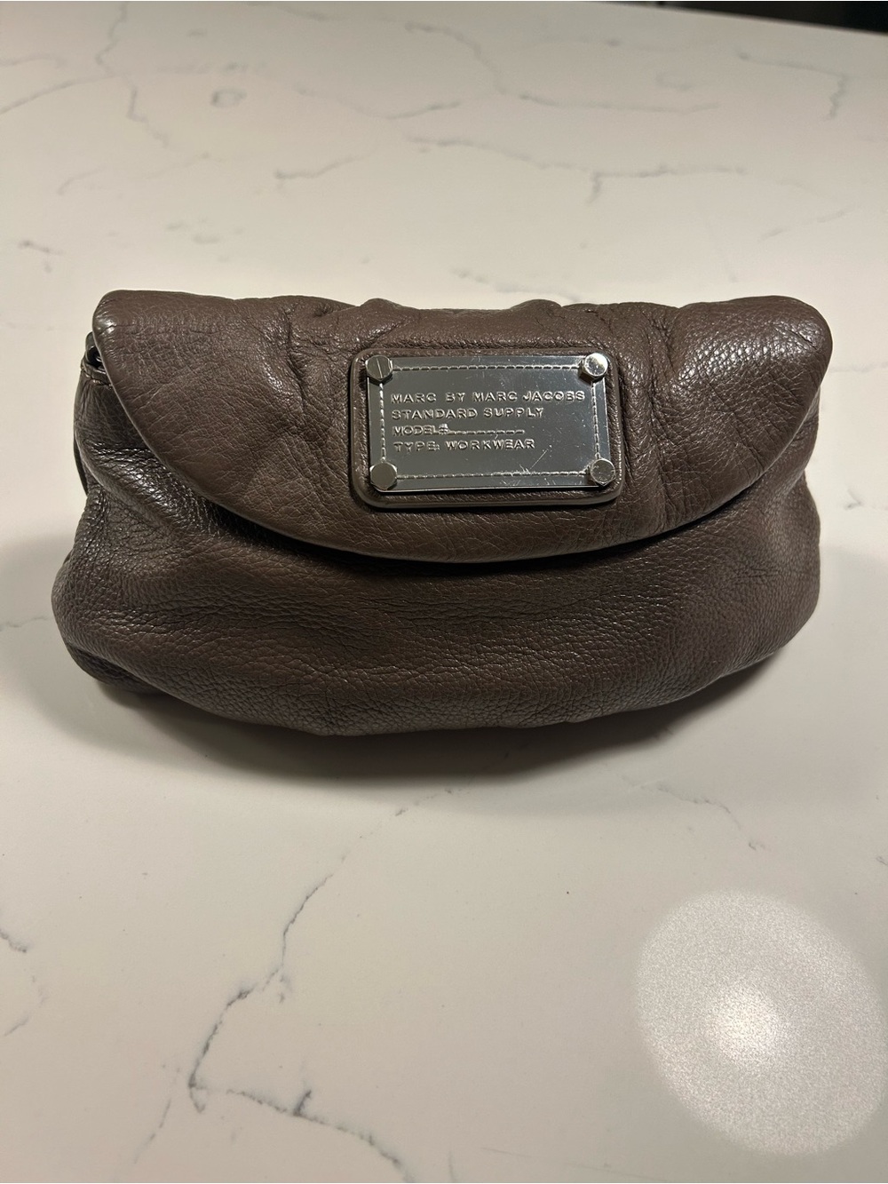 Marc by Marc Jacobs Chocolate Brown Leather Fold-Over Clutch With Chain